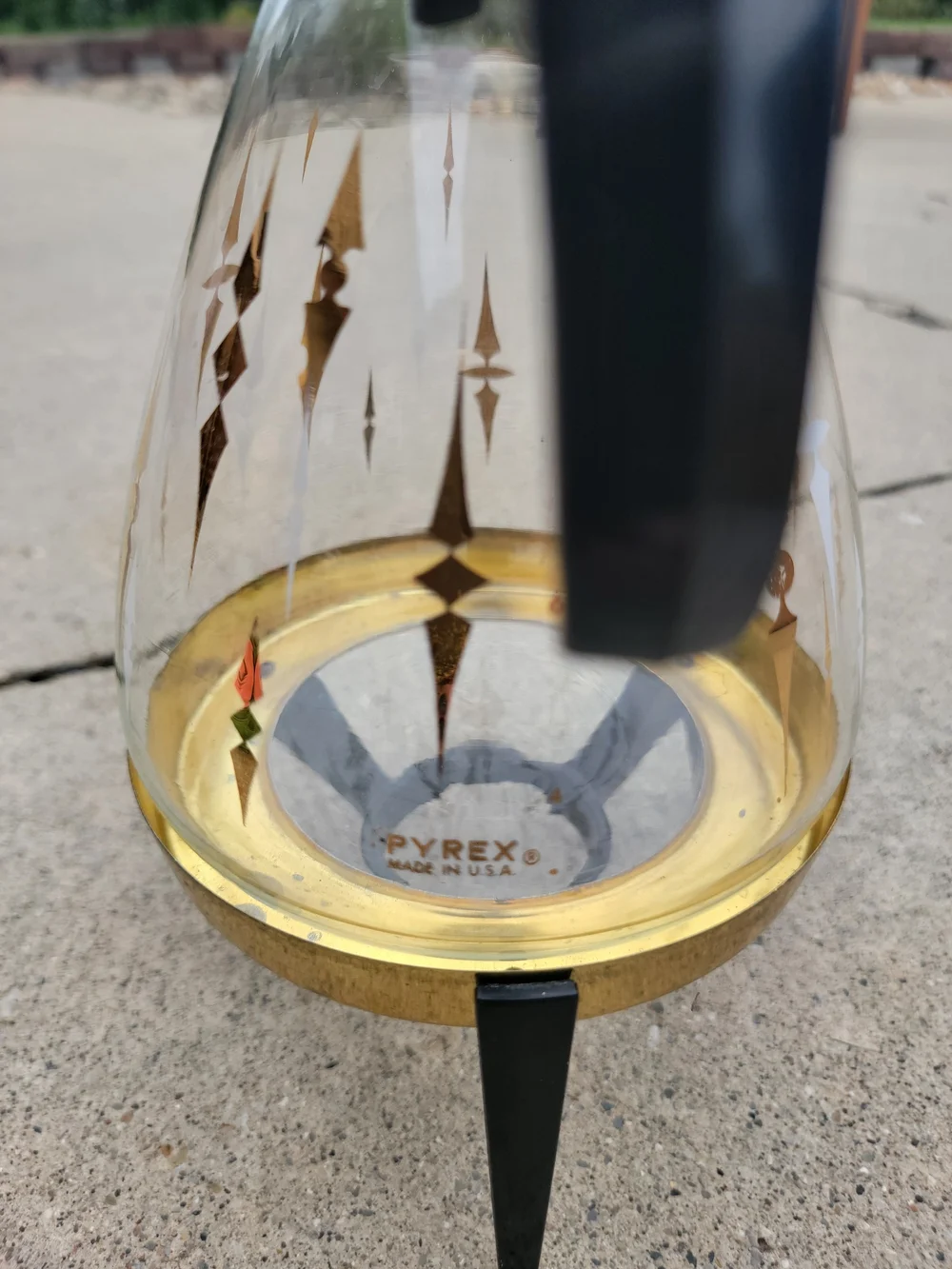 Vintage MCM Gold-Accent Glass Coffee Karafe With Stand